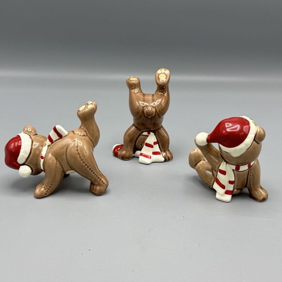 Vtg Fitz and Floyd Tumbling Christmas Bears Set of 3 Figurines Porcelain Korea - Picture 7 of 12